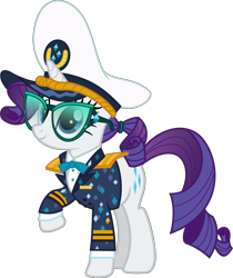 Size: 8727x10394 | Tagged: safe, artist:pink1ejack, character:rarity, episode:p.p.o.v. (pony point of view), g4, my little pony: friendship is magic, absurd resolution, bow tie, captain, captain rarity, clothing, cute, female, glasses, inkscape, raised hoof, simple background, smiling, solo, transparent background, vector