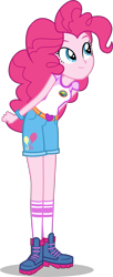 Size: 2443x6000 | Tagged: safe, artist:limedazzle, character:pinkie pie, equestria girls:legend of everfree, g4, my little pony: equestria girls, my little pony:equestria girls, boots, clothing, female, leaning, looking up, shorts, simple background, smiling, socks, solo, transparent background, vector