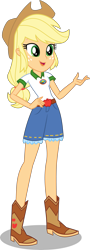 Size: 2171x6000 | Tagged: safe, artist:limedazzle, character:applejack, equestria girls:legend of everfree, g4, my little pony: equestria girls, my little pony:equestria girls, absurd resolution, clothing, cowboy hat, denim, female, freckles, hat, open mouth, shorts, simple background, solo, stetson, transparent background, vector