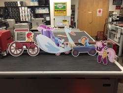 Size: 960x720 | Tagged: safe, artist:pink1ejack, artist:ramivic, artist:reginault, character:applejack, character:cheerilee, character:rainbow dash, character:rarity, species:earth pony, species:pony, episode:the cart before the ponies, g4, my little pony: friendship is magic, cardboard, cart, cheerileeder, cheerleader, cheerleader outfit, cutout, derby racers, diecut, female, group, hot rod, old fashioned, swan, swanlestia cart