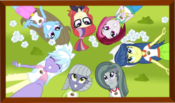 Size: 1814x1073 | Tagged: safe, artist:punzil504, character:applejack, character:beauty brass, character:cayenne, character:cloudchaser, character:fiddlesticks, character:fluttershy, character:limestone pie, character:marble pie, character:moondancer, character:pinkie pie, character:rainbow dash, character:rarity, character:twilight sparkle, equestria girls:legend of everfree, g4, my little pony: equestria girls, my little pony:equestria girls, alternate universe, apple family member, camp everfree, equestria girls-ified, mane six