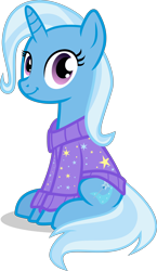 Size: 3472x6000 | Tagged: safe, artist:limedazzle, character:trixie, species:pony, species:unicorn, absurd resolution, clothing, cute, diatrixes, female, looking at you, simple background, sitting, smiling, solo, sweater, transparent background, vector