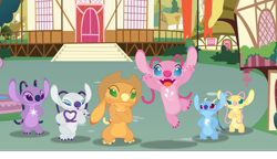 Size: 2000x1155 | Tagged: safe, artist:phucknuckl, character:applejack, character:fluttershy, character:pinkie pie, character:rainbow dash, character:rarity, character:twilight sparkle, angel, crossover, experiment, experiment 624, lilo and stitch, mane six, my little x, species swap, vector