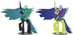 Size: 6000x2880 | Tagged: safe, alternate version, artist:orin331, character:queen chrysalis, species:changeling, species:reformed changeling, episode:to where and back again, g4, my little pony: friendship is magic, absurd resolution, changeling queen, comparison, good, happy, purified chrysalis, reformed, what if
