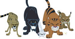 Size: 1766x928 | Tagged: safe, artist:dragonchaser123, episode:daring don't, g4, my little pony: friendship is magic, ahuizotl's cats, animal, big cat, cat, cheetah, lynx, mitsy, panther, simple background, tiger, transparent background, vector