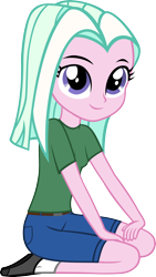 Size: 1696x3000 | Tagged: safe, artist:ironm17, character:tender brush, my little pony:equestria girls, clothing, equestria girls-ified, female, kneeling, shirt, shoes, short jeans, simple background, socks, solo, t-shirt, transparent background, vector