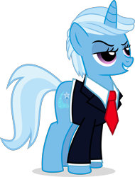 Size: 3807x5000 | Tagged: safe, artist:limedazzle, character:trixie, species:pony, species:unicorn, clothing, donald trump, grin, lidded eyes, necktie, president, rule 63, simple background, smiling, smirk, solo, suit, transparent background, vector