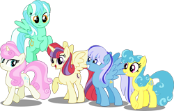 Size: 6000x3835 | Tagged: safe, artist:orin331, character:lemon hearts, character:lyra heartstrings, character:minuette, character:moondancer, character:twinkleshine, species:alicorn, species:pegasus, species:pony, dancerverse, alicornified, alternate hairstyle, alternate universe, canterlot five, female, looking at you, moondancercorn, race swap