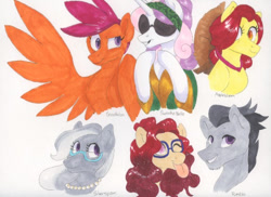 Size: 571x416 | Tagged: safe, artist:frozensoulpony, character:apple bloom, character:rumble, character:scootaloo, character:silver spoon, character:sweetie belle, character:twist, species:pegasus, species:pony, cutie mark crusaders, older, older apple bloom, older rumble, older scootaloo, older silver spoon, older sweetie belle, older twist, tongue out, traditional art