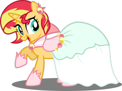 Size: 5000x3767 | Tagged: safe, artist:orin331, character:sunset shimmer, species:pony, species:unicorn, absurd resolution, clothing, cute, dress, female, gala dress, happy, mare, open mouth, raised hoof, shimmerbetes, simple background, smiling, solo, transparent background