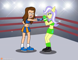 Size: 4000x3090 | Tagged: safe, artist:dieart77, character:upper crust, equestria girls:friendship games, g4, my little pony: equestria girls, my little pony:equestria girls, american dad, belly button, boxing, boxing ring, clothing, crossover, exeron fighters, exeron gloves, lisa silver, midriff, skirt, sports bra