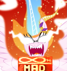 Size: 507x539 | Tagged: safe, artist:orin331, edit, editor:watermelon changeling, character:nightmare star, character:princess celestia, species:alicorn, species:pony, 200% mad, alternate universe, angry, expand dong, exploitable meme, fangs, female, glowing eyes, glowing eyes of doom, glowing horn, infinity, magic, meme, open mouth, rage, solo, sombra eyes, spread wings, wings, xk-class end-of-the-world scenario