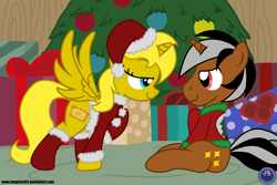 Size: 3600x2400 | Tagged: safe, artist:template93, oc, oc only, oc:star sparkler, oc:ticket, species:alicorn, species:pony, episode:hearth's warming eve, g4, my little pony: friendship is magic, alicorn oc, christmas, female, male, shipping, show accurate, straight, ticketsparkler