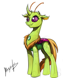 Size: 1000x1000 | Tagged: safe, artist:kennzeichen, character:thorax, species:changeling, species:reformed changeling, episode:to where and back again, g4, my little pony: friendship is magic, changeling queen, female, looking at you, mesosoma, queen mesosoma, rule 63, simple background, smiling, solo, white background
