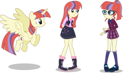 Size: 7000x4205 | Tagged: safe, artist:limedazzle, character:moondancer, species:alicorn, species:pony, my little pony:equestria girls, absurd resolution, alicornified, alternate universe, boots, clothing, crystal prep academy, crystal prep academy uniform, crystal prep shadowbolts, cute, equestria girls-ified, female, glasses, moondancercorn, pleated skirt, ponytail, race swap, school uniform, shoes, simple background, skirt, socks, solo, transparent background, vector
