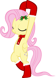 Size: 1128x1570 | Tagged: safe, artist:ironm17, edit, character:fluttershy, species:pony, bipedal, christmas, clothing, eyes closed, female, fluttertree, holly, pose, scarf, simple background, socks, solo, transparent background, tree pose, vector, yoga