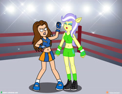 Size: 4000x3090 | Tagged: safe, artist:dieart77, character:upper crust, my little pony:equestria girls, american dad, belly button, boxing, commission, crossover, exeron fighters, exeron gloves, lisa silver, midriff, uppercut