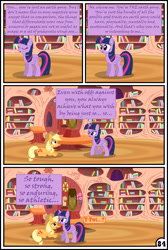 Size: 3254x4837 | Tagged: safe, artist:gutovi, character:applejack, character:twilight sparkle, character:twilight sparkle (alicorn), species:alicorn, species:pony, comic:why me!?, absurd resolution, comic, explicit series, golden oaks library, i am an adult, i need an adult, implied twijack, prone
