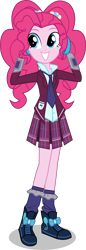 Size: 2583x7500 | Tagged: safe, artist:limedazzle, character:pinkie pie, my little pony:equestria girls, absurd resolution, alternate hairstyle, alternate universe, bracelet, clothing, crystal prep academy uniform, female, jewelry, school uniform, simple background, smiling, socks, solo, transparent background