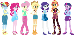 Size: 1189x570 | Tagged: safe, artist:berrypunchrules, character:applejack, character:fluttershy, character:pinkie pie, character:rainbow dash, character:rarity, character:sunset shimmer, character:twilight sparkle, my little pony:equestria girls, alternate universe, humane five, humane seven, humane six, mane six, simple background, transparent background