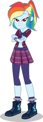 Size: 2669x7500 | Tagged: safe, artist:limedazzle, character:rainbow dash, equestria girls:friendship games, g4, my little pony: equestria girls, my little pony:equestria girls, absurd resolution, alternate hairstyle, alternate universe, clothing, crossed arms, crystal prep academy uniform, crystal prep shadowbolts, female, hairpin, leggings, looking at you, school uniform, shadowbolt dash, simple background, skirt, solo, transparent background, vector