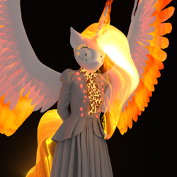 Size: 1500x1500 | Tagged: safe, artist:tahublade7, character:nightmare star, character:princess celestia, species:anthro, species:plantigrade anthro, 3d, arm behind back, black background, clothing, dress, female, gown, looking at you, mane of fire, now you fucked up, oh crap, ragelestia, rapidash, shrunken pupils, simple background, solo, spread wings, this will end in tears and/or a journey to the moon, to the moon, wide eyes, wings, xk-class end-of-the-world scenario, you dun goofed