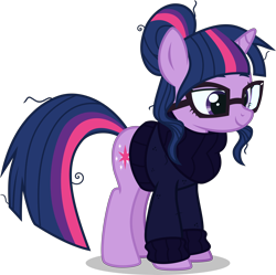 Size: 8034x8000 | Tagged: safe, artist:limedazzle, character:moondancer, character:twilight sparkle, species:pony, absurd resolution, accessory swap, alternate universe, clothes swap, clothing, cute, female, glasses, mane swap, mare, moondancer's sweater, simple background, solo, sweater, transparent background, vector