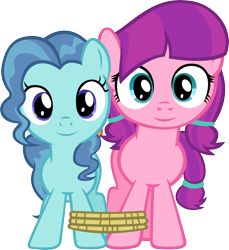 Size: 3095x3375 | Tagged: safe, artist:ironm17, character:lily longsocks, character:petunia paleo, species:earth pony, species:pony, g4, rope, seven-legged race, simple background, transparent background, vector