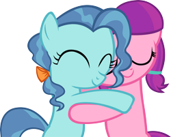 Size: 3839x3091 | Tagged: safe, artist:ironm17, character:lily longsocks, character:petunia paleo, species:earth pony, species:pony, g4, eyes closed, hug, simple background, smiling, transparent background, vector