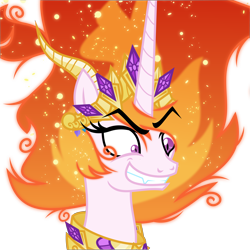 Size: 6000x6000 | Tagged: safe, artist:orin331, character:nightmare star, character:princess celestia, species:pony, absurd resolution, bust, enterplay, evil, female, mane of fire, mare, merchandise, simple background, solo, trading card game, transparent background, updated, vector
