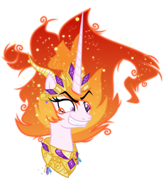 Size: 6000x6482 | Tagged: safe, artist:orin331, character:nightmare star, character:princess celestia, species:pony, absurd resolution, bust, crown, enterplay, evil, evil grin, female, grin, jewelry, majestic as fuck, mane of fire, mare, merchandise, regalia, simple background, smiling, solo, trading card game, transparent background, vector