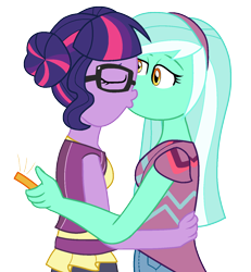 Size: 1305x1415 | Tagged: safe, artist:berrypunchrules, character:lyra heartstrings, character:twilight sparkle, character:twilight sparkle (scitwi), species:eqg human, ship:twyra, equestria girls:legend of everfree, g4, my little pony: equestria girls, my little pony:equestria girls, clothing, eyes closed, female, lesbian, shipping