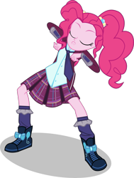 Size: 7558x10000 | Tagged: safe, artist:limedazzle, character:pinkie pie, equestria girls:friendship games, g4, my little pony: equestria girls, my little pony:equestria girls, absurd resolution, alternate hairstyle, alternate universe, clothing, crystal prep academy uniform, dancing, female, krumping, school uniform, shoes, simple background, socks, solo, sunny flare's wrist devices, transparent background, vector