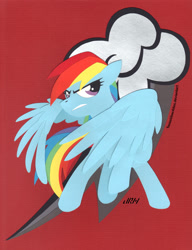Size: 1000x1301 | Tagged: safe, artist:texasuberalles, character:rainbow dash, species:pegasus, species:pony, cut paper, cutie mark, female, looking at you, raised hoof, solo, traditional art