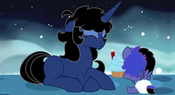 Size: 11000x6000 | Tagged: safe, artist:evilfrenzy, oc, oc only, oc:cruithne, oc:femzy, parent:oc:frenzy, parent:princess luna, parents:canon x oc, species:alicorn, species:pony, species:unicorn, absurd resolution, alicorn oc, baby, baby pony, blank flank, blowing, candle, cupcake, diaper, eyes closed, female, filly, foal, food, mare, offspring