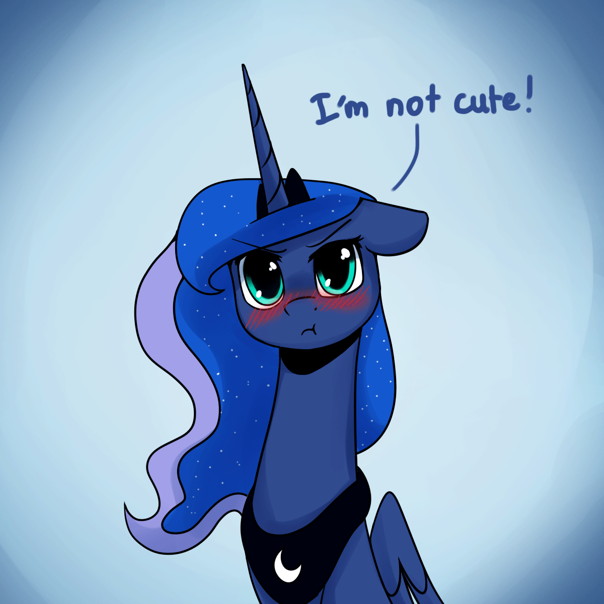Size: 1200x1200 | Tagged: safe, artist:anticular, character:princess luna, species:alicorn, species:pony, ask sunshine and moonbeams, g4, :t, animated, blatant lies, blushing, cute, eye shimmer, female, floppy ears, gif, i'm not cute, lies, lunabetes, madorable, mare, scrunchy face, solo, tsundere, tsunderuna