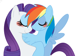 Size: 1130x842 | Tagged: safe, artist:faith-wolff, character:rainbow dash, character:rarity, species:pegasus, species:pony, species:unicorn, ship:raridash, blushing, eyes closed, female, lesbian, mare, nuzzling, shipping, simple background, smiling, transparent background