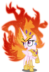 Size: 4000x5846 | Tagged: safe, artist:orin331, character:nightmare star, character:princess celestia, species:alicorn, species:pony, absurd resolution, armor, cute, evil, evil eyes, evil grin, female, grin, jewelry, mane of fire, mare, regalia, royalty, simple background, smiling, solo, teenager, transparent background, vector, younger