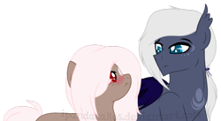 Size: 1024x560 | Tagged: safe, artist:ipandacakes, oc, oc only, oc:chronos, oc:coco blossom, parent:doctor whooves, parent:fluttershy, parent:princess luna, parent:unnamed oc, parents:canon x oc, parents:doctorshy, parents:guardluna, species:bat pony, species:earth pony, species:pony, blushing, female, male, mare, offspring, simple background, stallion, transparent background
