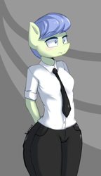 Size: 841x1462 | Tagged: safe, artist:askbumpywish, oc, oc only, unnamed oc, species:anthro, clothing, female, solo, suit