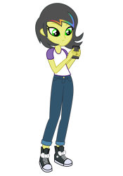 Size: 3500x5000 | Tagged: safe, artist:razethebeast, oc, oc only, oc:pauly sentry, my little pony:equestria girls, absurd resolution, cellphone, clothing, converse, equestria girls-ified, gift wrapped, pants, phone, shirt, shoes, solo, transformation