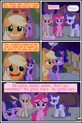 Size: 3254x4837 | Tagged: safe, artist:gutovi, character:applejack, character:flutterbat, character:fluttershy, character:pinkie pie, character:rarity, character:twilight sparkle, character:twilight sparkle (alicorn), species:alicorn, species:bat pony, species:pony, comic:why me!?, absurd resolution, comic, dirty talk, explicit series, freckles, golden oaks library, i am an adult, i need an adult, implied applepie, implied appleshy, implied lesbian, implied rarijack, implied shipping, implied twijack, race swap, the ass was fat