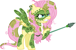 Size: 5327x3539 | Tagged: safe, artist:ironm17, character:fluttershy, species:pony, episode:the cutie re-mark, absurd resolution, alternate timeline, angry, bodypaint, chrysalis resistance timeline, female, simple background, solo, spear, stone spear, transparent background, tribal, tribalshy, vector, weapon