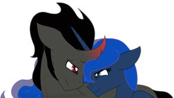 Size: 1280x721 | Tagged: safe, artist:ipandacakes, character:king sombra, character:princess luna, species:pony, ship:lumbra, female, floppy ears, male, missing accessory, nuzzling, shipping, simple background, straight, transparent background