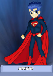 Size: 1600x2263 | Tagged: safe, artist:jucamovi1992, character:flash sentry, my little pony:equestria girls, cape, clothing, crossover, dc comics, dc universe, male, smiling, solo, superman