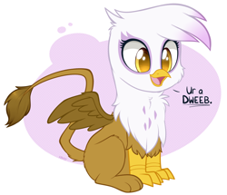 Size: 1164x1000 | Tagged: safe, artist:higgly-chan, character:gilda, species:griffon, chibi, cute, dialogue, dweeb, female, gildadorable, open mouth, sitting, smiling, solo, truth