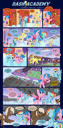 Size: 1248x2508 | Tagged: safe, artist:sorcerushorserus, character:dumbbell, character:firefly, character:fluttershy, character:rainbow dash, character:surprise, oc, oc:neostrike, oc:rory kenneigh, species:pegasus, species:pony, comic:dash academy, argie ribbs, baby ribbs, basketball, brolly, cloud, coach, comic, female, gym, male, mare, saddle bag, school, semi-grimdark series, stallion, suggestive series, teacher, whitewash