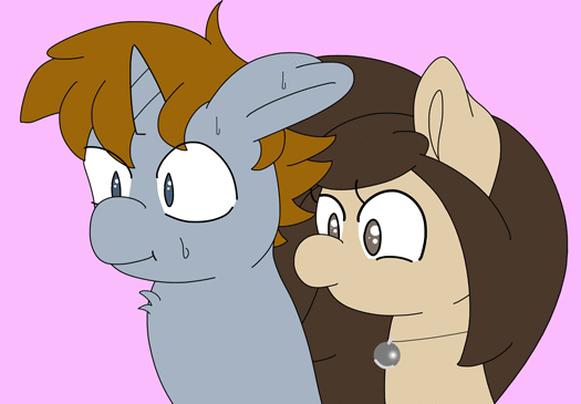 Size: 525x365 | Tagged: safe, artist:lou, oc, oc only, oc:louvely, species:earth pony, species:pony, species:unicorn, animated, awkward, gif, jewelry, licking, mlem, shipping, tongue out