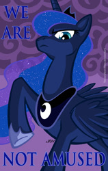 Size: 720x1140 | Tagged: safe, artist:texasuberalles, character:princess luna, species:alicorn, species:pony, female, looking at you, luna is not amused, raised hoof, reaction image, royal we, solo, stormcloud, unamused