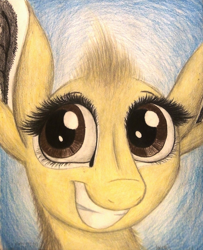 Size: 1076x1324 | Tagged: safe, artist:thefriendlyelephant, oc, oc only, oc:kekere, adorable face, animal in mlp form, antelope, big ears, big eyes, big nose, bust, close-up, cute, dik dik, fluffy, portrait, smiling, solo, traditional art